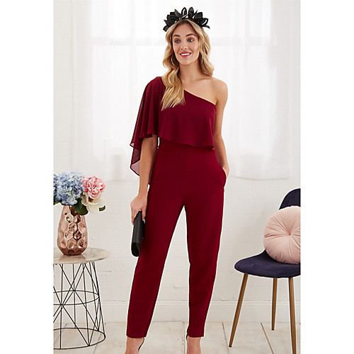 

Women's Basic Wine Black Navy Blue Jumpsuit Onesie, Solid Colored S M L