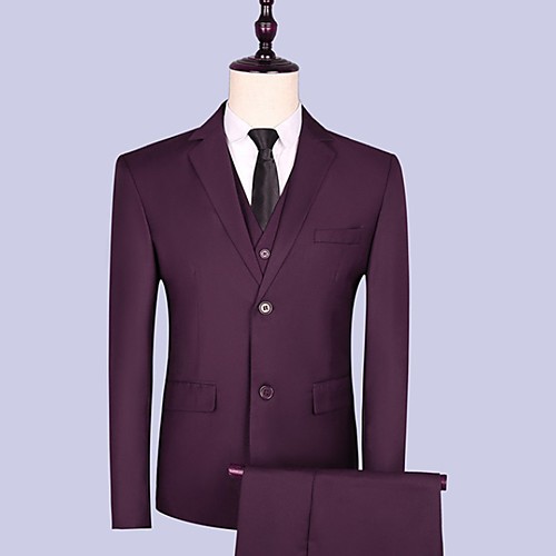 

Men's Suits Notch Lapel Polyester Wine / Black / Navy Blue