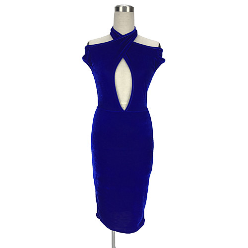 

Women's Wine Green Dress Sexy Sophisticated Daily Going out Sheath Solid Color Halter Neck Backless S M