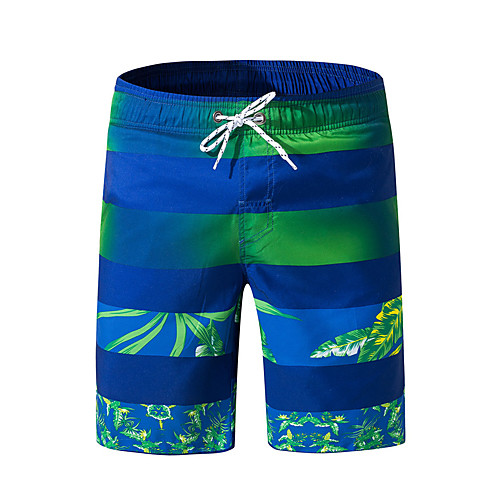 

Men's Sporty Basic Green Swim Trunk Beach board shorts Swimwear Swimsuit - Striped Color Block Tropical Print M L XL Green