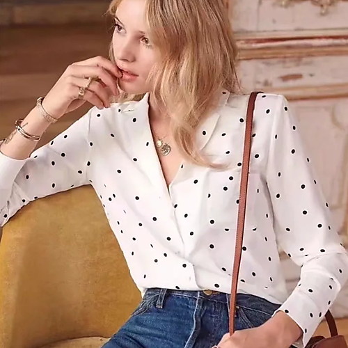 

Women's Daily Shirt - Polka Dot White