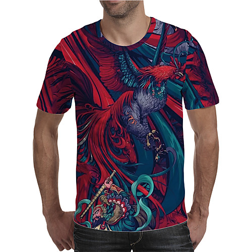 

Men's Holiday Going out Street chic / Exaggerated T-shirt - Geometric / Color Block / 3D Print Rainbow