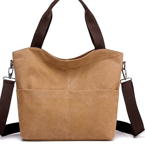 

Women's Zipper Canvas Top Handle Bag Solid Color Dark Brown / Blue / Black