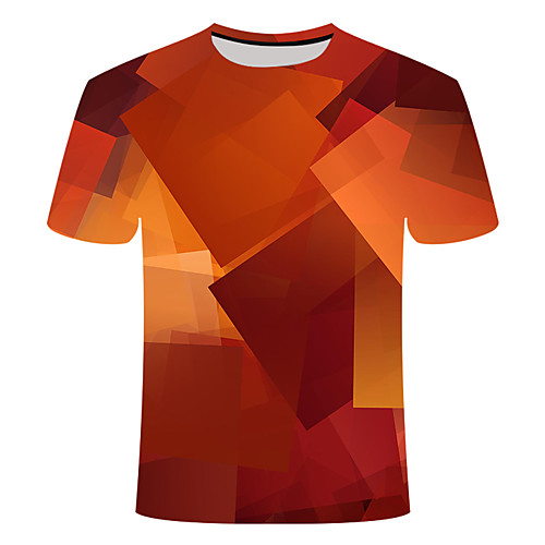 

Men's Daily Going out Basic T-shirt - Color Block / 3D / Abstract Print Orange