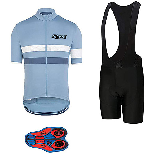 

21Grams Men's Short Sleeve Cycling Jersey with Bib Shorts Black / Blue Stripes Bike Clothing Suit UV Resistant Breathable 3D Pad Quick Dry Sweat-wicking Sports Solid Color Mountain Bike MTB Road Bike