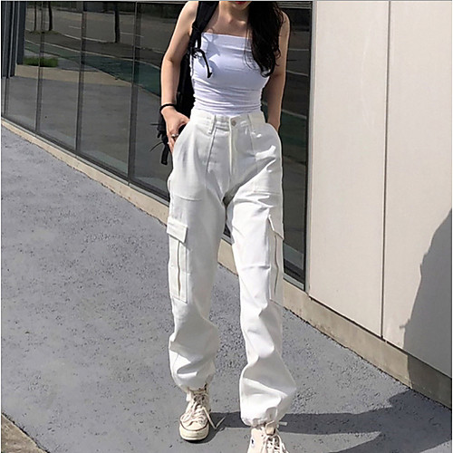 

Women's Basic Chinos Pants - Solid Colored Blushing Pink White Black S M L