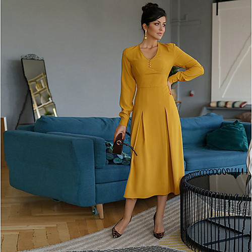

Women's Yellow Dress Sheath Solid Color V Neck S M