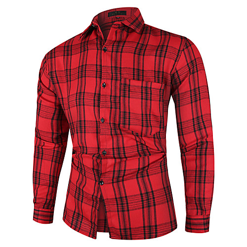 

Men's Daily Weekend Basic / Street chic Shirt - Color Block / Plaid Black