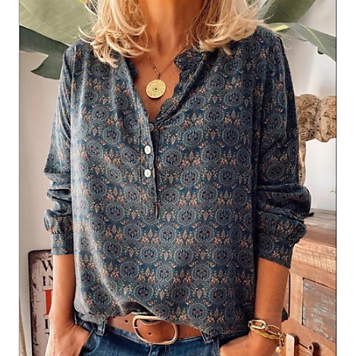 

Women's Daily Blouse - Geometric Blue