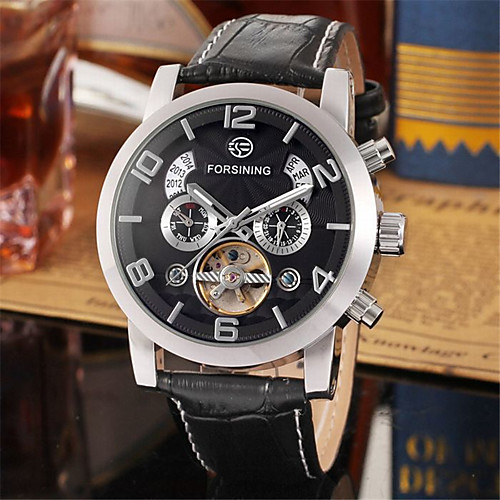 

Men's Mechanical Watch Automatic self-winding PU Leather 30 m Water Resistant / Waterproof Calendar / date / day Day Date Analog Elegant Fashion - Black / Silver BlackGloden WhiteGolden One Year