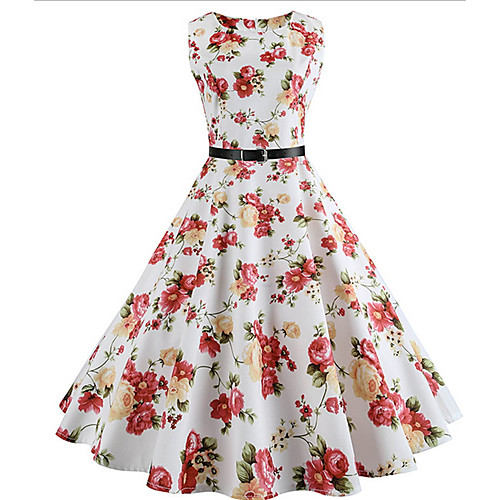

Women's Red Dress A Line Floral S M