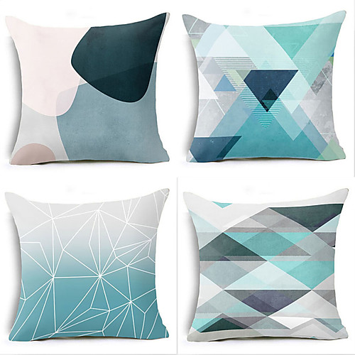 

4 pcs Polyester Pillow Cover, Geometic Simple Classic Square Traditional Classic