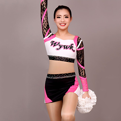 

Cheerleader Costume Uniform Women's Girls' Kids Skirt Spandex High Elasticity Handmade Long Sleeve Competition Dance Rhythmic Gymnastics Gymnastics Fuchsia