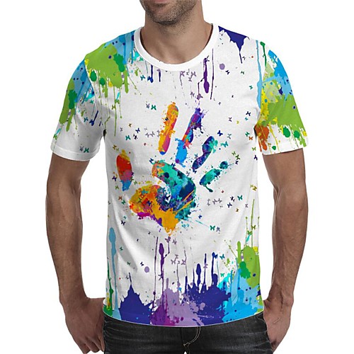 

Men's Daily Going out Exaggerated T-shirt - Geometric / 3D / Graphic Print Rainbow