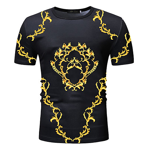 

Men's Daily Going out Basic / Elegant T-shirt - Geometric / Color Block Print Gold
