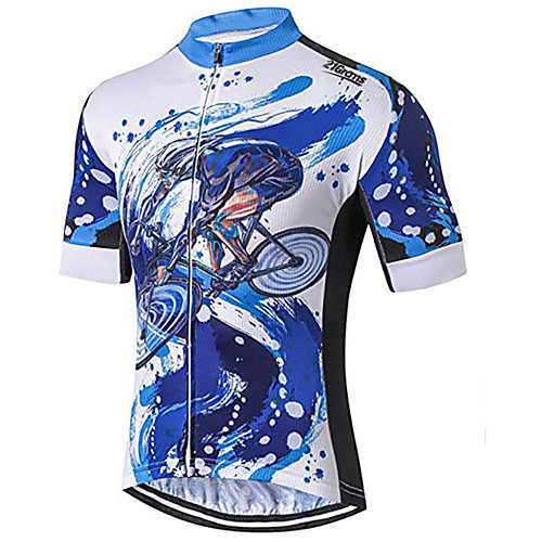 

21Grams Men's Short Sleeve Cycling Jersey Blue / White Polka Dot Tie Dye Bike Jersey Top Mountain Bike MTB Road Bike Cycling UV Resistant Breathable Quick Dry Sports Clothing Apparel / Stretchy