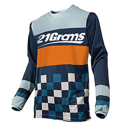 

21Grams Men's Long Sleeve Cycling Jersey Downhill Jersey Dirt Bike Jersey 100% Polyester Orange Blue Plaid / Checkered Bike Jersey Top Mountain Bike MTB Road Bike Cycling UV Resistant Breathable