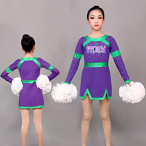 

Cheerleader Costume Uniform Women's Girls' Kids Dress Spandex High Elasticity Handmade Long Sleeve Competition Dance Rhythmic Gymnastics Gymnastics Purple