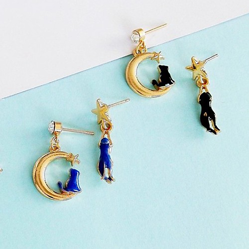 

Women's Mismatch Earrings Cat Cute Earrings Jewelry Blue / Black For 1 Pair