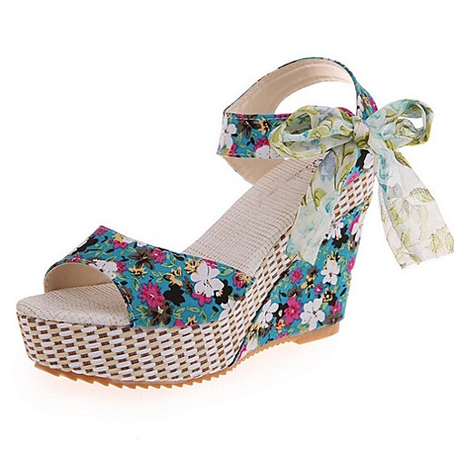 

Women's Sandals Wedge Heel Round Toe PU Spring & Summer Red / Blue / Black