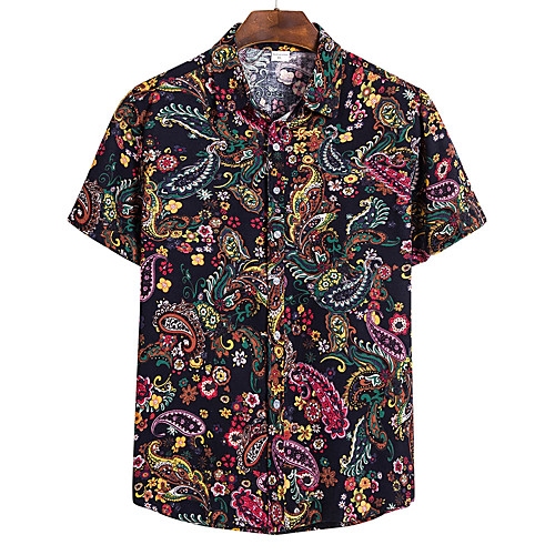 

Men's Daily Going out Basic / Tropical Shirt - Floral / Color Block / Abstract Print Rainbow