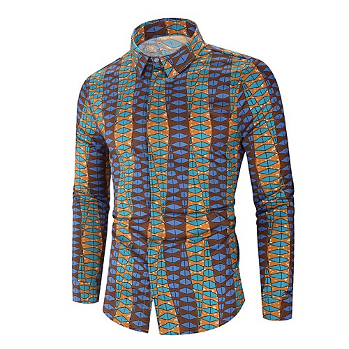 

Men's Daily Going out Basic Shirt - Geometric / Color Block Royal Blue