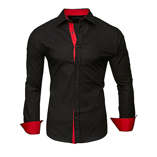 

Men's Daily Work Business / Basic Shirt - Solid Colored Patchwork Black