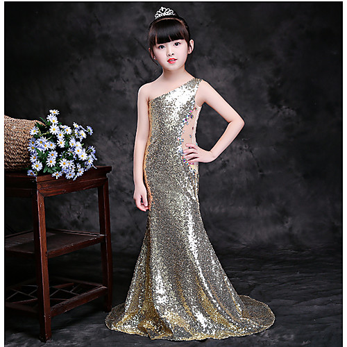 

Mermaid / Trumpet Court Train Wedding / Party Pageant Dresses - Spun Rayon Sleeveless One Shoulder with Paillette