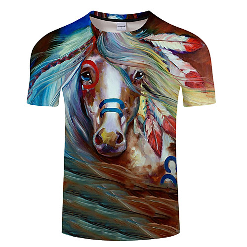 

Men's Daily Going out Exaggerated T-shirt - 3D / Animal Horse, Print Rainbow