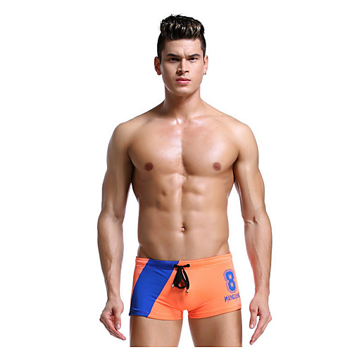 

Men's Basic Orange Blue White Swim Trunk Bottoms Swimwear Swimsuit - Color Block Letter Print S M L Orange