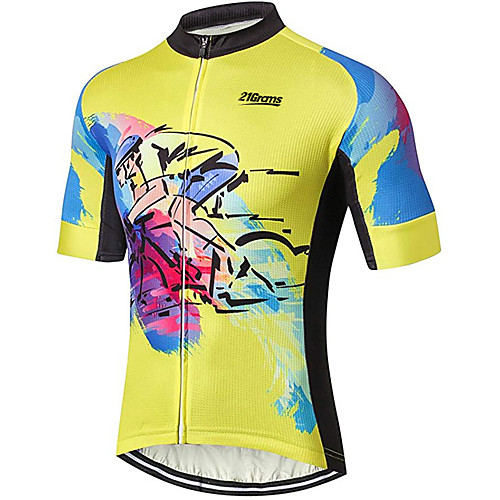 

21Grams Men's Short Sleeve Cycling Jersey 100% Polyester Black / Yellow Bike Jersey Top Mountain Bike MTB Road Bike Cycling UV Resistant Breathable Quick Dry Sports Clothing Apparel / Stretchy