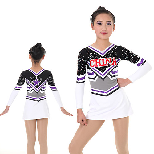 

Cheerleader Costume Uniform Women's Girls' Kids Dress Spandex High Elasticity Handmade Long Sleeve Competition Dance Rhythmic Gymnastics Gymnastics Black