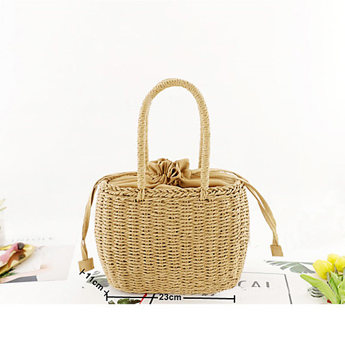 

Women's Straw Top Handle Bag Solid Color Brown / Beige