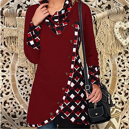 

Women's Casual Sweatshirt - Plaid Wine S
