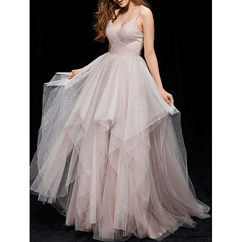 

Ball Gown V Neck Floor Length Tulle Elegant / Grey Quinceanera / Prom Dress with Ruched / Tier 2020