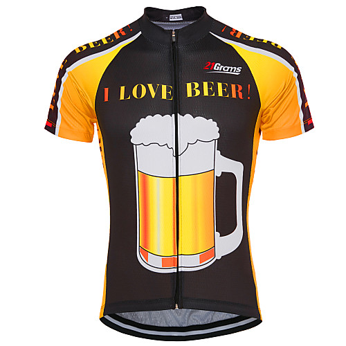 

21Grams Men's Short Sleeve Cycling Jersey Terylene Black / Yellow Oktoberfest Beer Bike Top Mountain Bike MTB Road Bike Cycling UV Resistant Breathable Quick Dry Sports Clothing Apparel / Race Fit