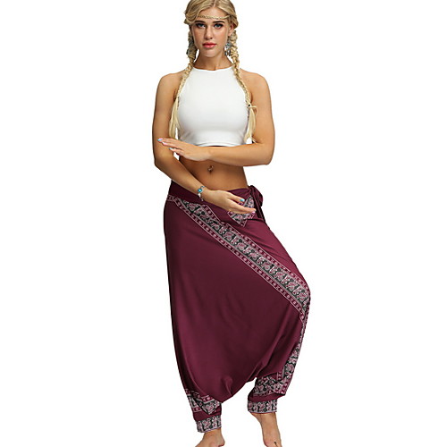 

Women's Basic Legging - Geometric, Print Mid Waist Wine Red Green One-Size