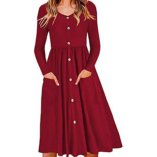 

Women's Wine Green Dress Sheath Solid Color S M