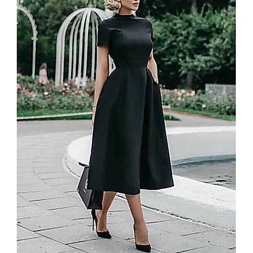 

Women's Black Dress Elegant Swing Solid Colored S M Slim