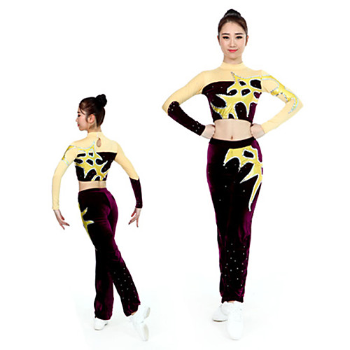 

Cheerleader Costume Gymnastics Suits Women's Girls' Kids Pants / Trousers Spandex High Elasticity Handmade Patchwork Long Sleeve Competition Dance Rhythmic Gymnastics Gymnastics Dark Purple