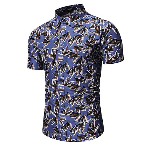 

Men's Daily Work Basic / Elegant Shirt - Floral / Geometric Blue