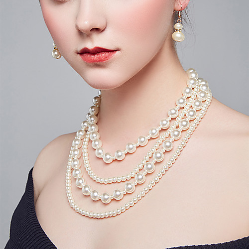 

Women's White Pearl Layered Necklace Pearl Necklace Bead Necklace Classic Statement Classic Vintage Imitation Pearl Chrome Imitation Diamond Ivory 45 cm Necklace Jewelry 1pc For Wedding Engagement