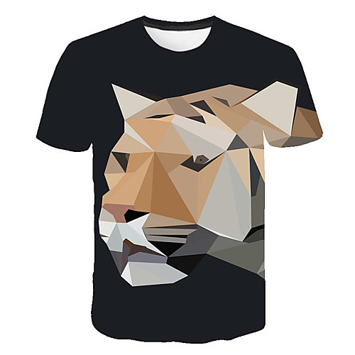 

Men's Daily Sports Street chic / Exaggerated T-shirt - Color Block / 3D / Animal Tiger, Print Black