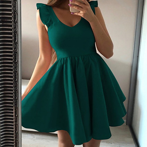 

Women's Red Green Dress A Line Solid Color S M