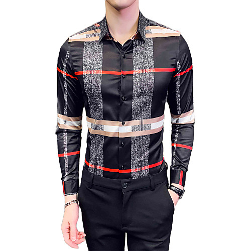 

Men's Daily Going out Sexy / Street chic Shirt - Geometric / Color Block Print Black