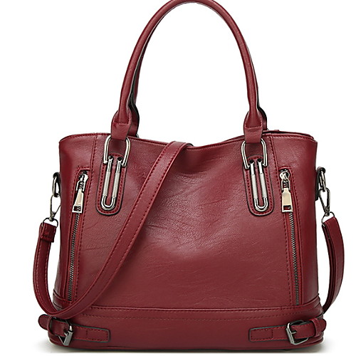 

Women's Zipper PU Top Handle Bag Solid Color Black / Brown / Wine