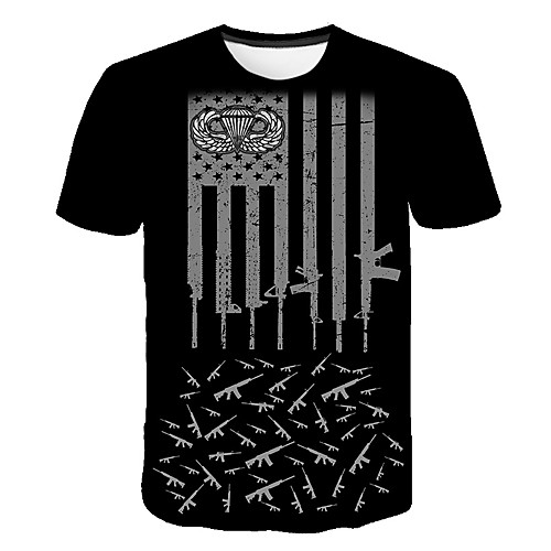 

Men's Daily Going out Basic T-shirt - Striped / 3D / Letter Print Black