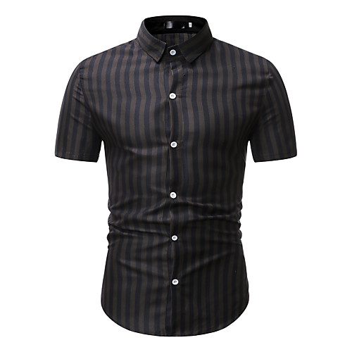 

Men's Party Work Basic / Tropical Shirt - Striped / Color Block Tropical Leaf, Print Khaki