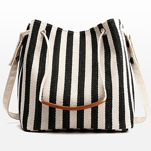 

Women's Zipper Canvas Crossbody Bag Striped Black / Blue