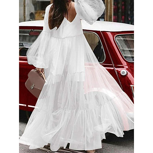 

Women's Maxi White Black Dress Swing Solid Color V Neck S M